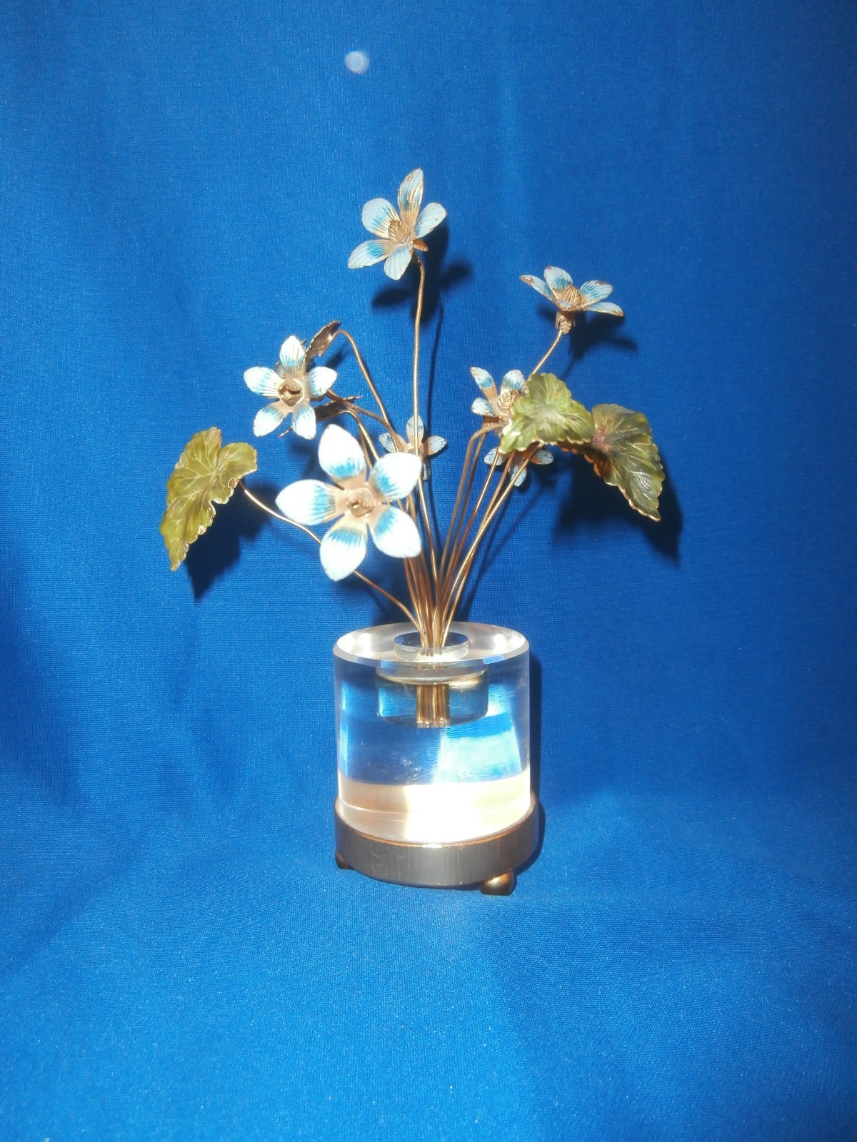 VTG Enameled Flowers w/Lucite Base Gorham Jane Hutcheson Fleurs Des Siecles