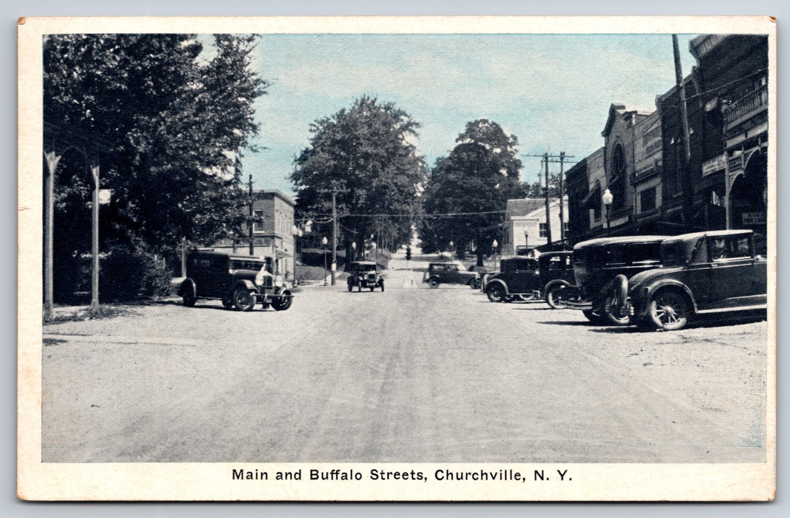 Churchville New York Main Buffalo Street Old Cars Riga Postcard