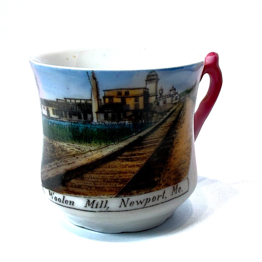 NEWPORT - Woolen Mill - MAINE ME Antique Souvenir China TRINKET Gold CUP NEWPORT - Woolen Mill - MAINE ME Antique Souvenir China TRINKET Gold CUP
