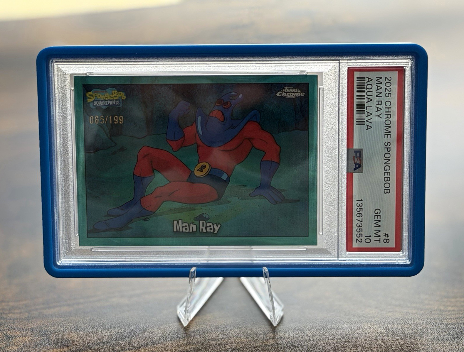2025 Topps Chrome SpongeBob #8 Man Ray Aqua Lava 085/199 PSA 10