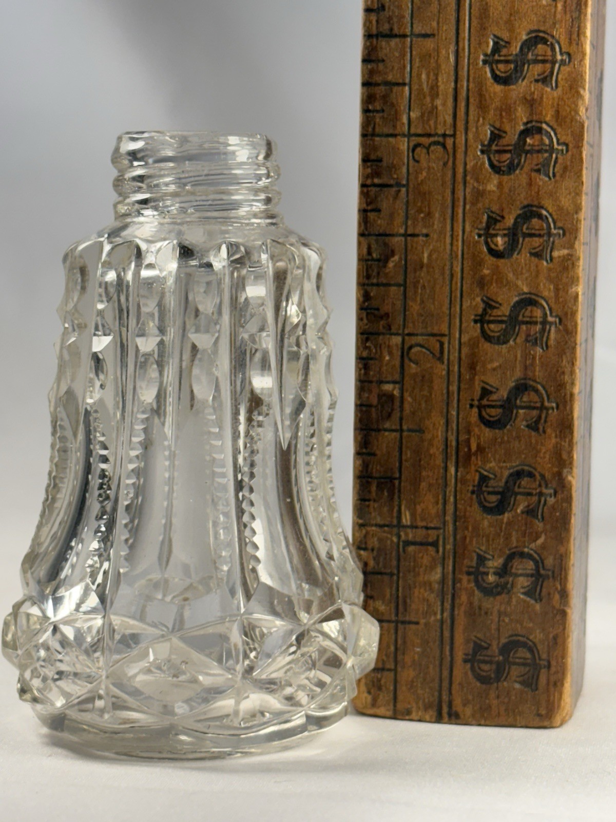 EARLY HAND BLOWN FANCY CUT GLASS SALT/PEPPER SHAKER BOTTLE 1890S 1900 ORIGINAL