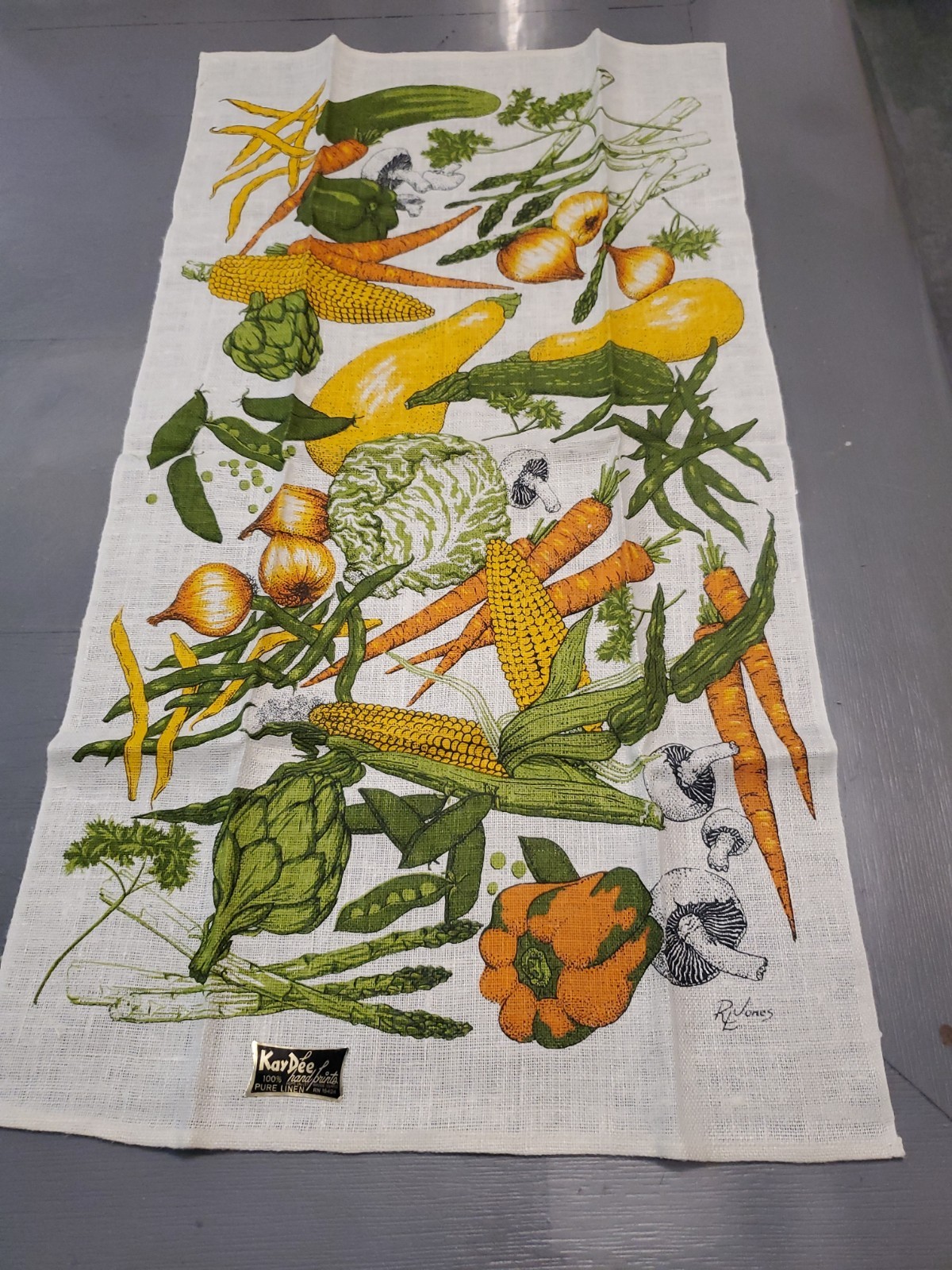 NWT Vtg Kay Dee Handprint Tea Towel Linen Vegetables RL JONES 30 x 17