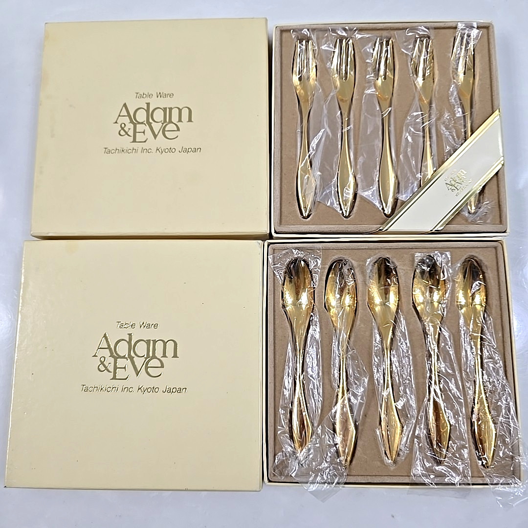 New Adam & Eve Tachikichi Japan Small Coffee Spoons Appetizer Forks Set of 5
