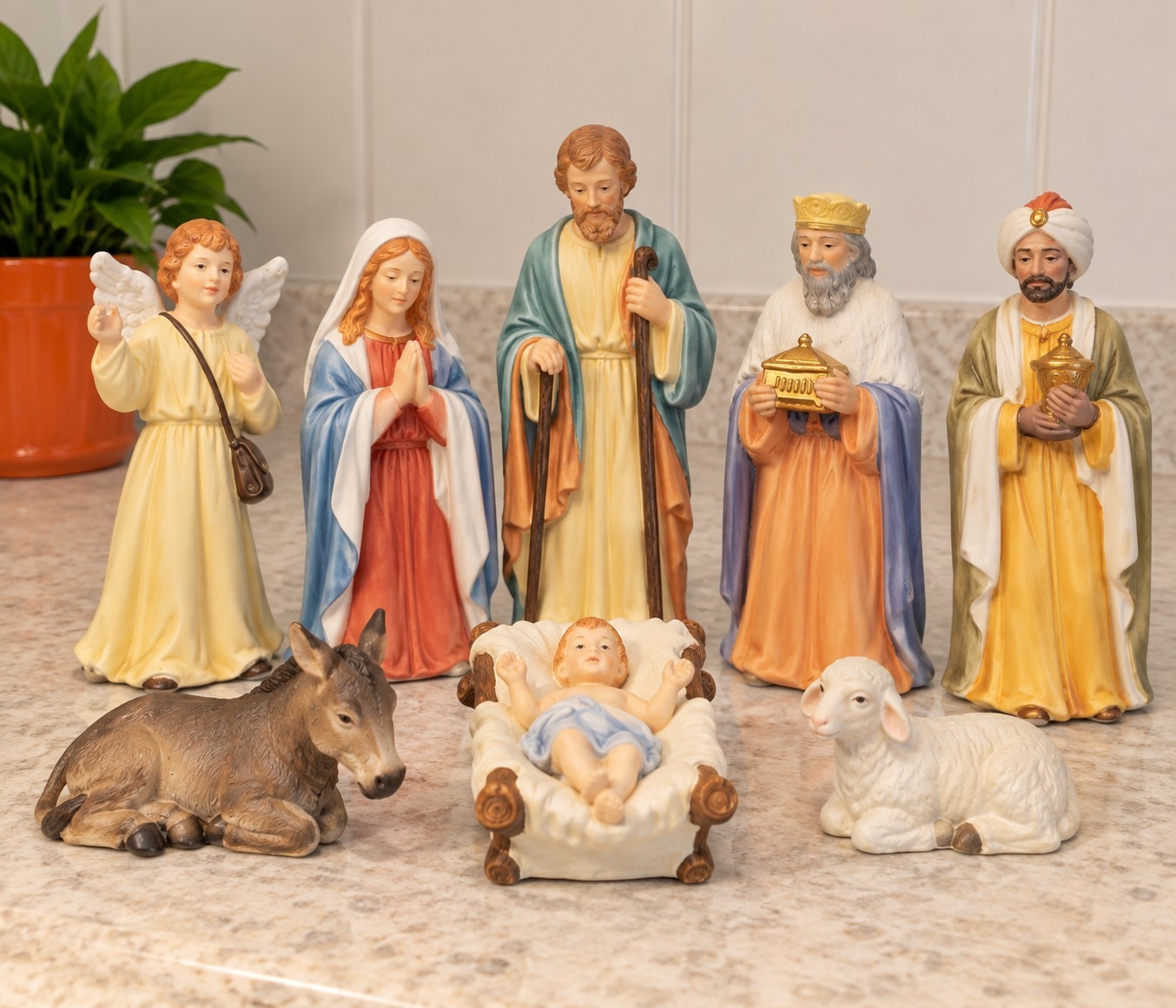 Vtg Homco 10 Piece Bisque Porcelain Nativity Set #5260 Christmas Grannycore 80's