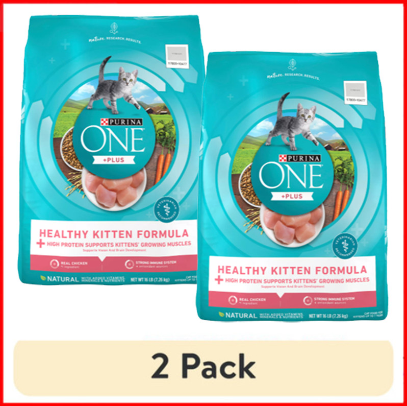 (2 pack) Purina ONE Plus, Healthy Kitten Formula, Dry Kitten Food, Chicken, 16 L (2 pack) Purina ONE Plus, Healthy Kitten Formula, Dry Kitten Food, Chicken, 16 L