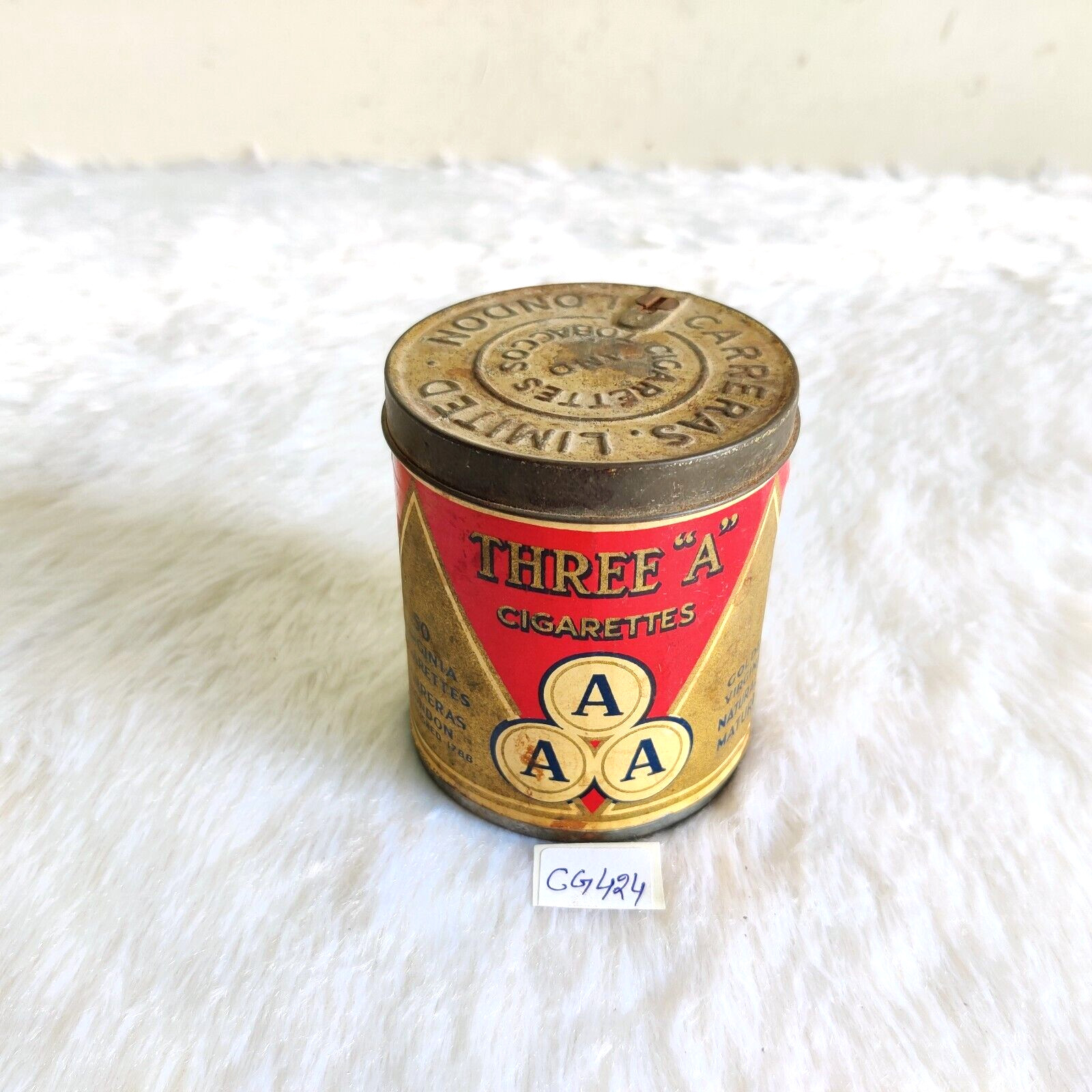 1930s Vintage Three A Virginia Golden Cigarette Advertising Tin Box Round CG424