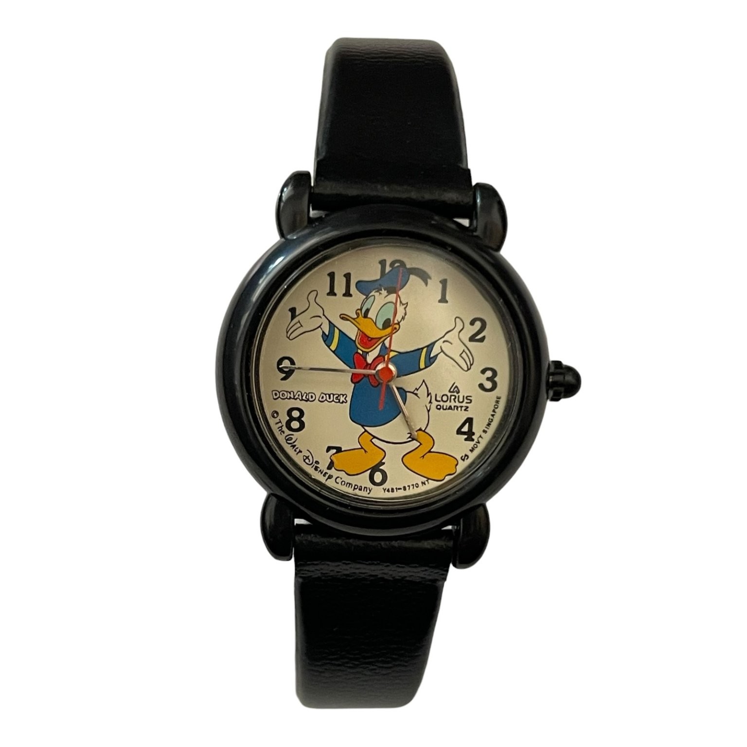Vintage Lorus Quartz Donald Duck Watch Disney Black Leather Strap Y481-8770 NY Vintage Lorus Quartz Donald Duck Watch Disney Black Leather Strap Y481-8770 NY