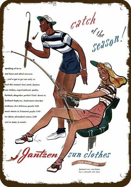 1945 JANTZEN Sun Clothes Fishing Fish Vintage-Look DECORATIVE REPLICA METAL SIGN