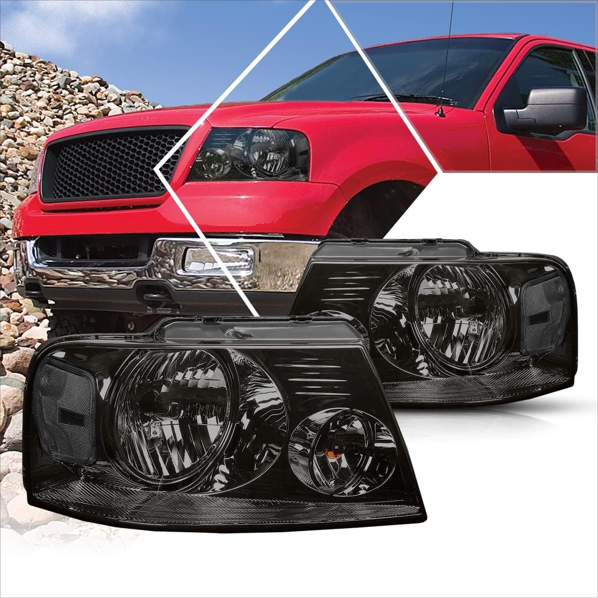 2Pcs Replacement Headlights Assembly Compatible with Ford F150 04-08/Lincoln Mar 2Pcs Replacement Headlights Assembly Compatible with Ford F150 04-08/Lincoln Mar