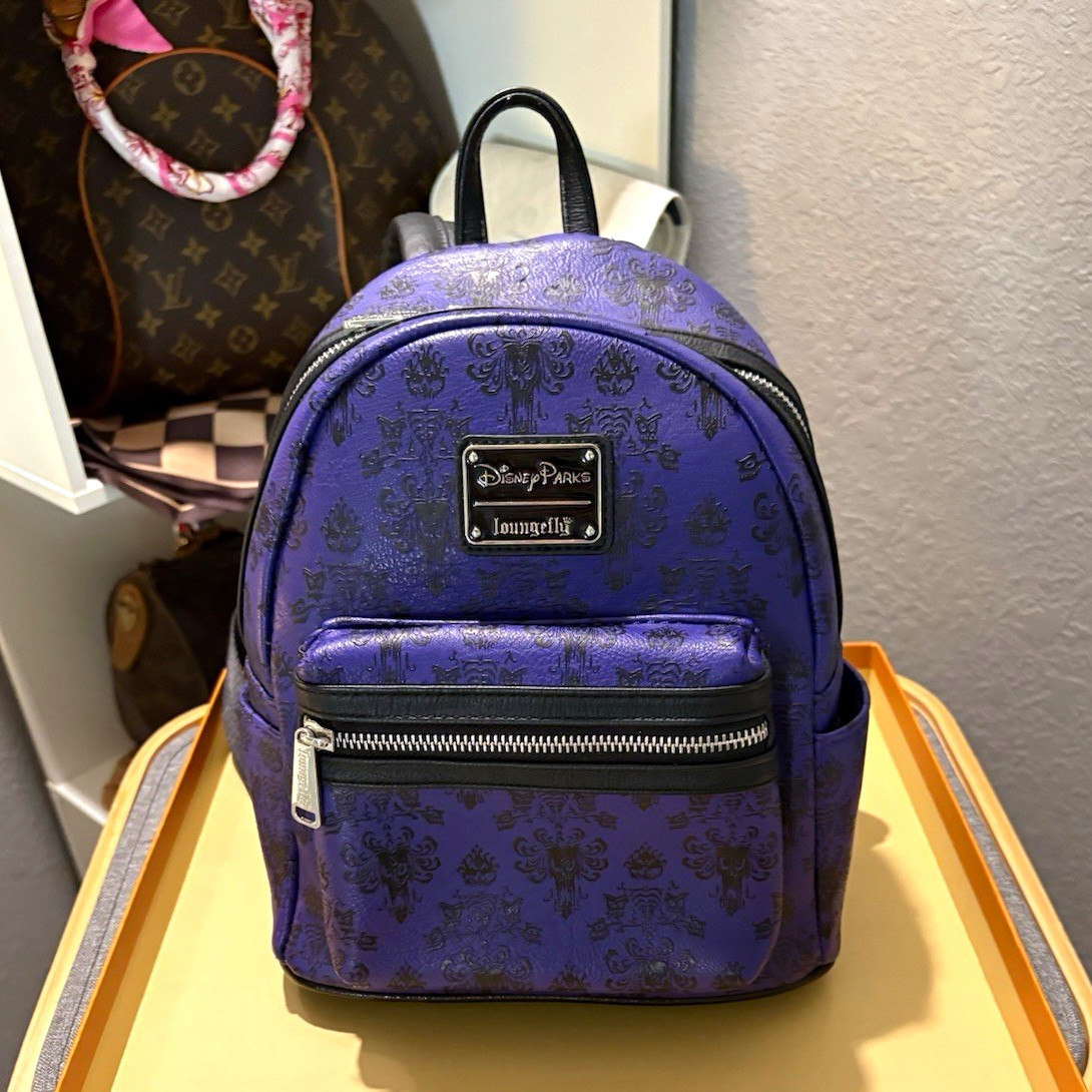 Disney Parks Loungefly X Purple Haunted Mansion Wallpaper Mini Backpack  “Grail”