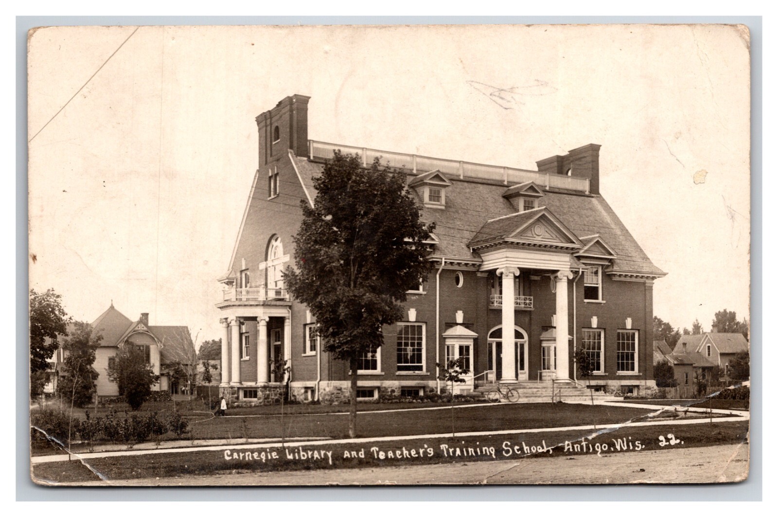 RPPC Carnegie Library and Teachers School Antigo Wisconsin WI 1908 Postcard Y15
