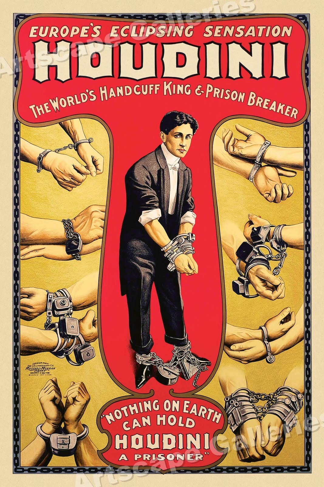 1920\'s Harry Houdini Classic Handcuff Escape Magic Poster - 24x36