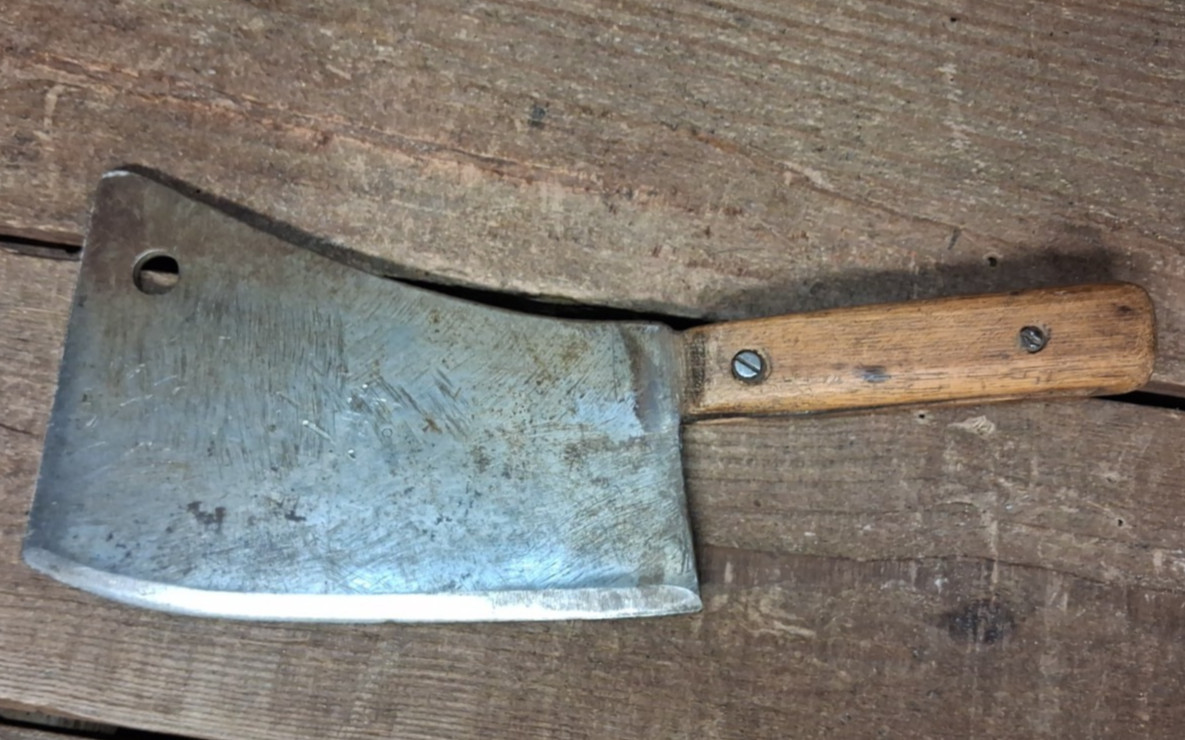 Antique Butcher Meat Cleaver #8 Stamped w/wood Handle