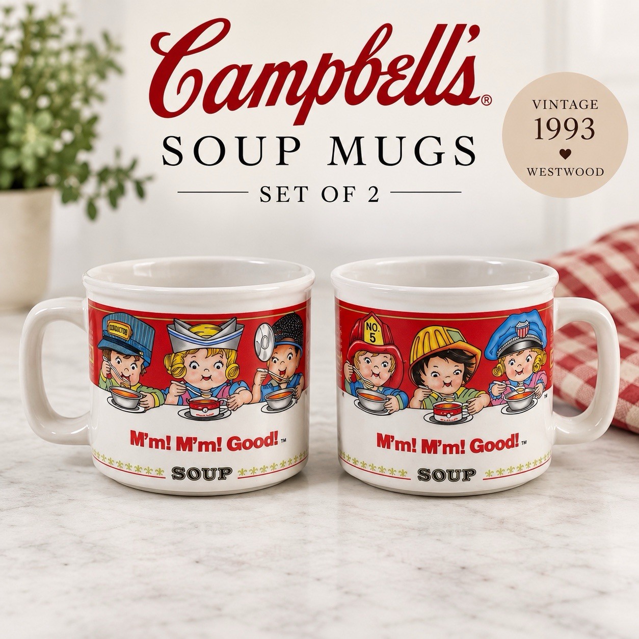 Vintage 1993 Campbell's Soup Mugs Set of 2 Westwood Kids Ceramic Cups