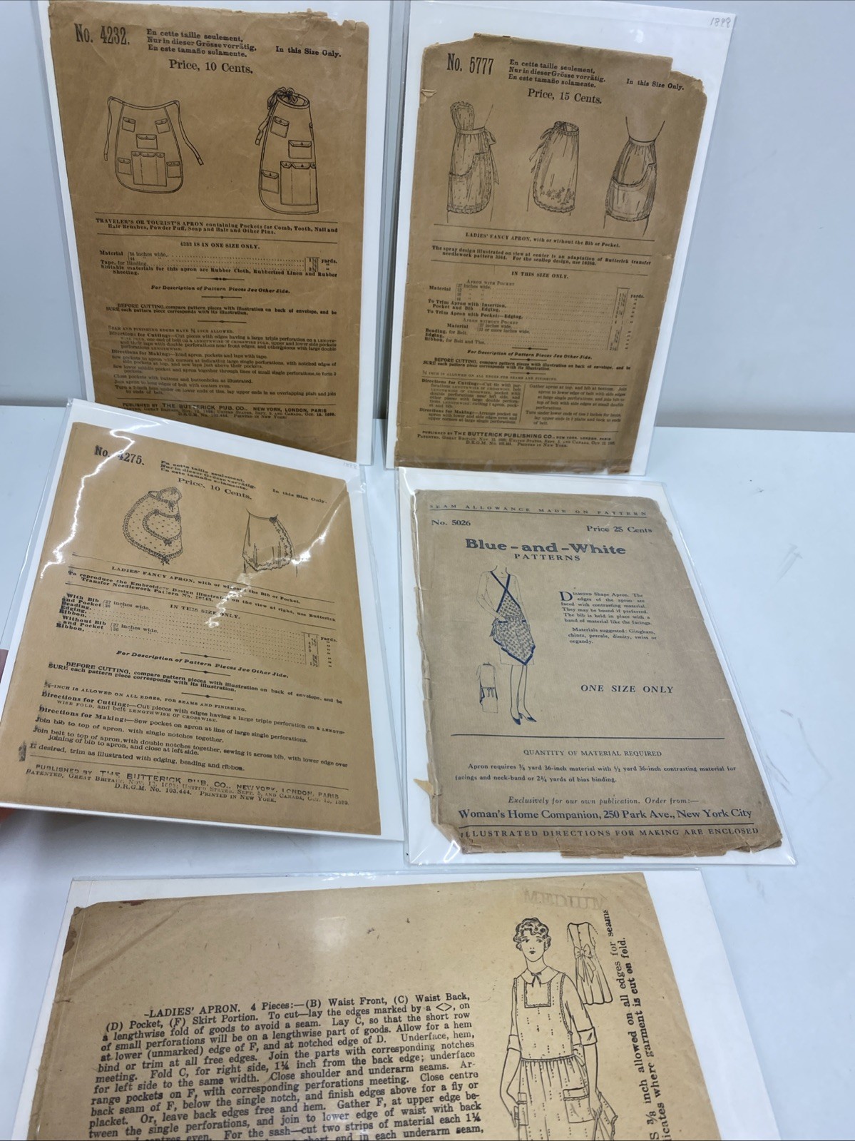 LOT 5 Women  Vintage Sewing Patterns Tourist Travel Fancy Aprons Butterick 1899