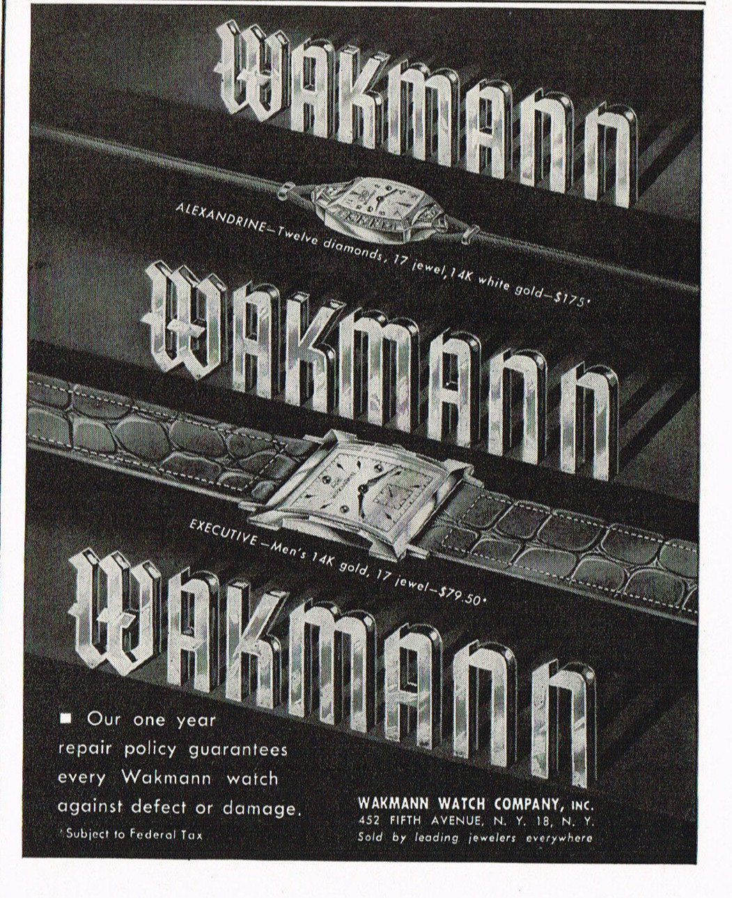 1940s Original Vintage Wakmann Watch Co New York Mid Century Advertising 1940s Original Vintage Wakmann Watch Co New York Mid Century Advertising