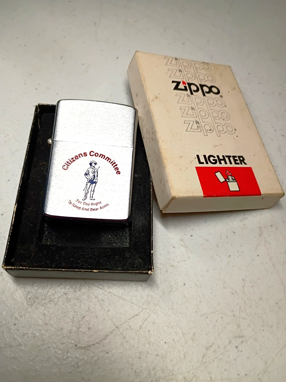 1984 Unfired Zippo Lighter Citizens Committee Right To Keep And Bare Arms w/Box 1984 Unfired Zippo Lighter Citizens Committee Right To Keep And Bare Arms w/Box