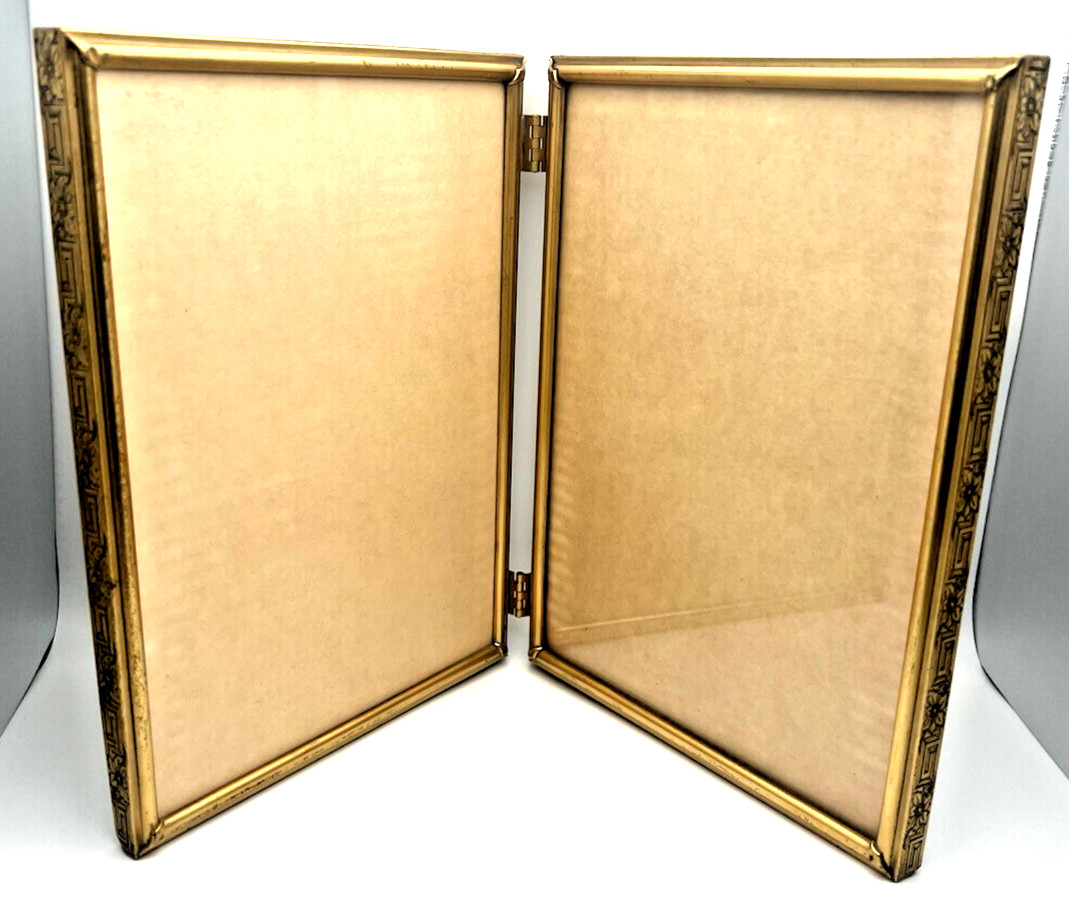 Vintage Engraved Brass Folding 2 Sided Photo Frame Embossed Floral Design 1920’s Vintage Engraved Brass Folding 2 Sided Photo Frame Embossed Floral Design 1920’s