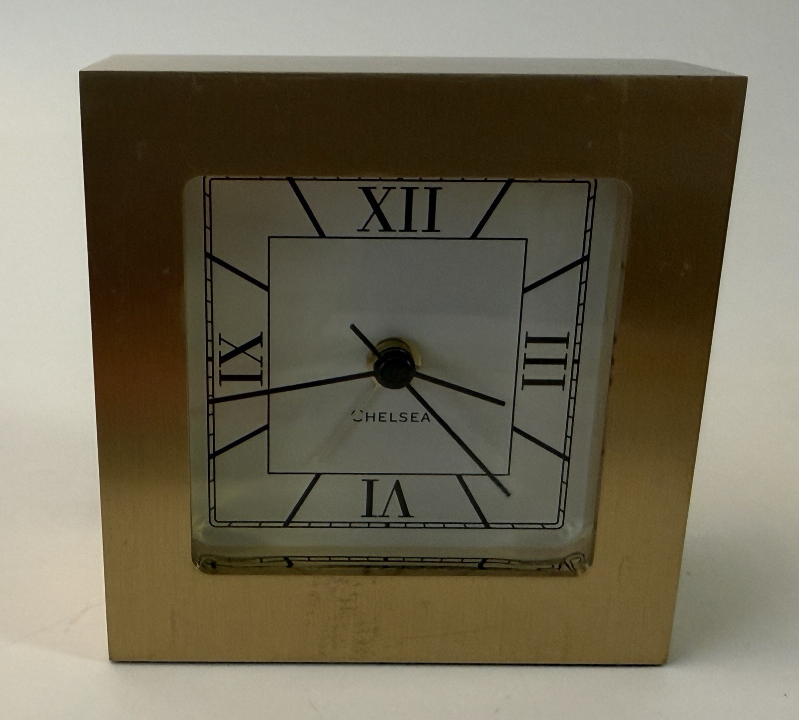 Vintage Chelsea Square Desk Alarm Clock Solid Brass German Quartz 20974 USA