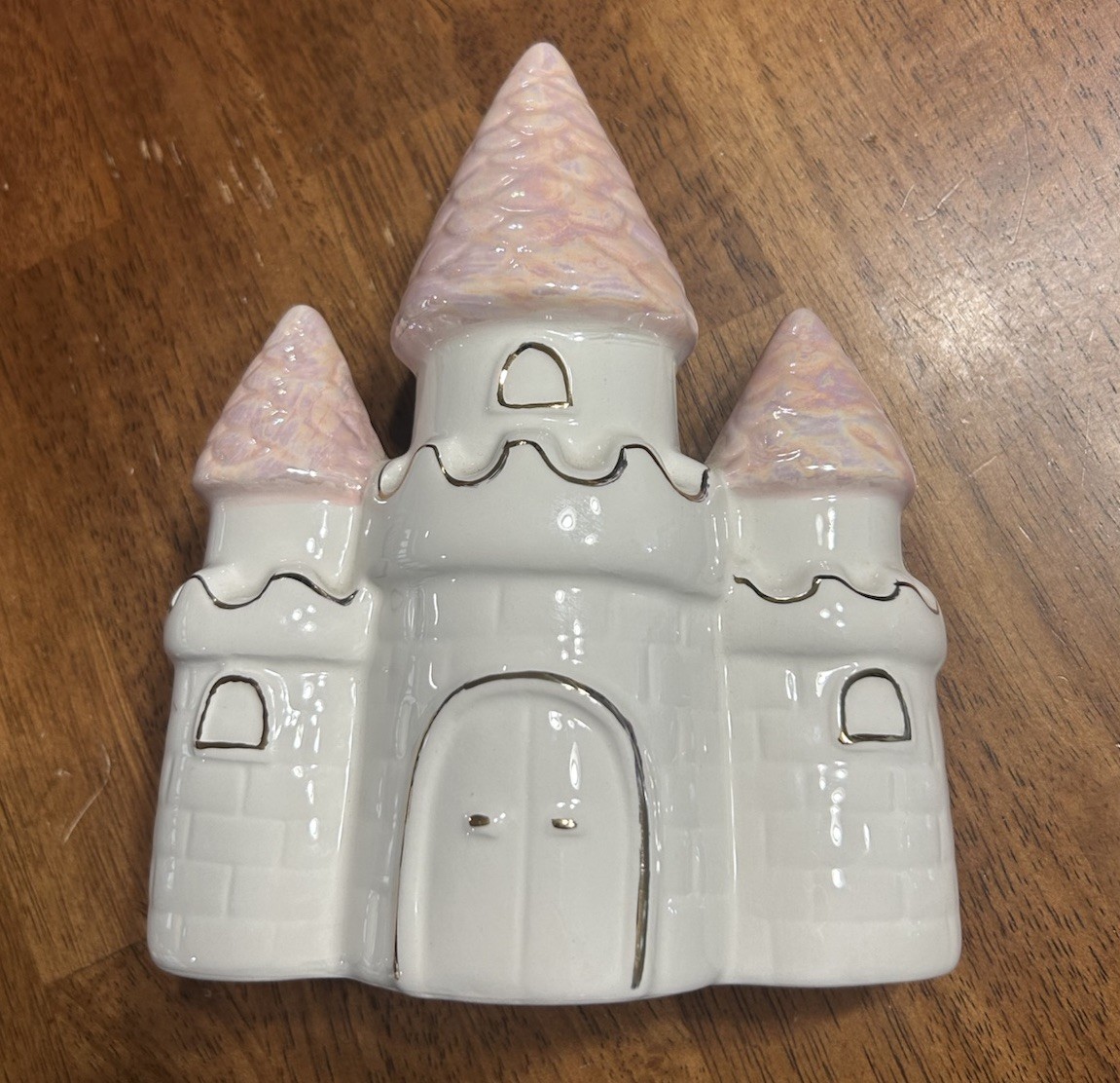 Baby Aspen Ceramic Princess Castle Piggy Bank for Girls Pink White Gold Trim