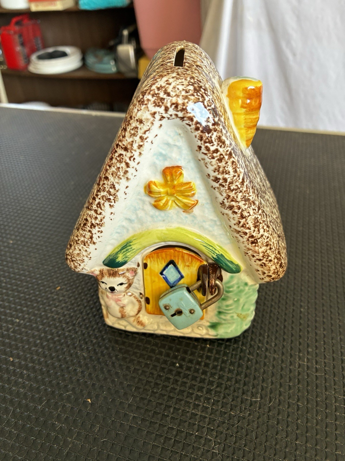 Vntg Enesco Sweet Shoppe Savings Bank Ceramic Locking Piggy Bank