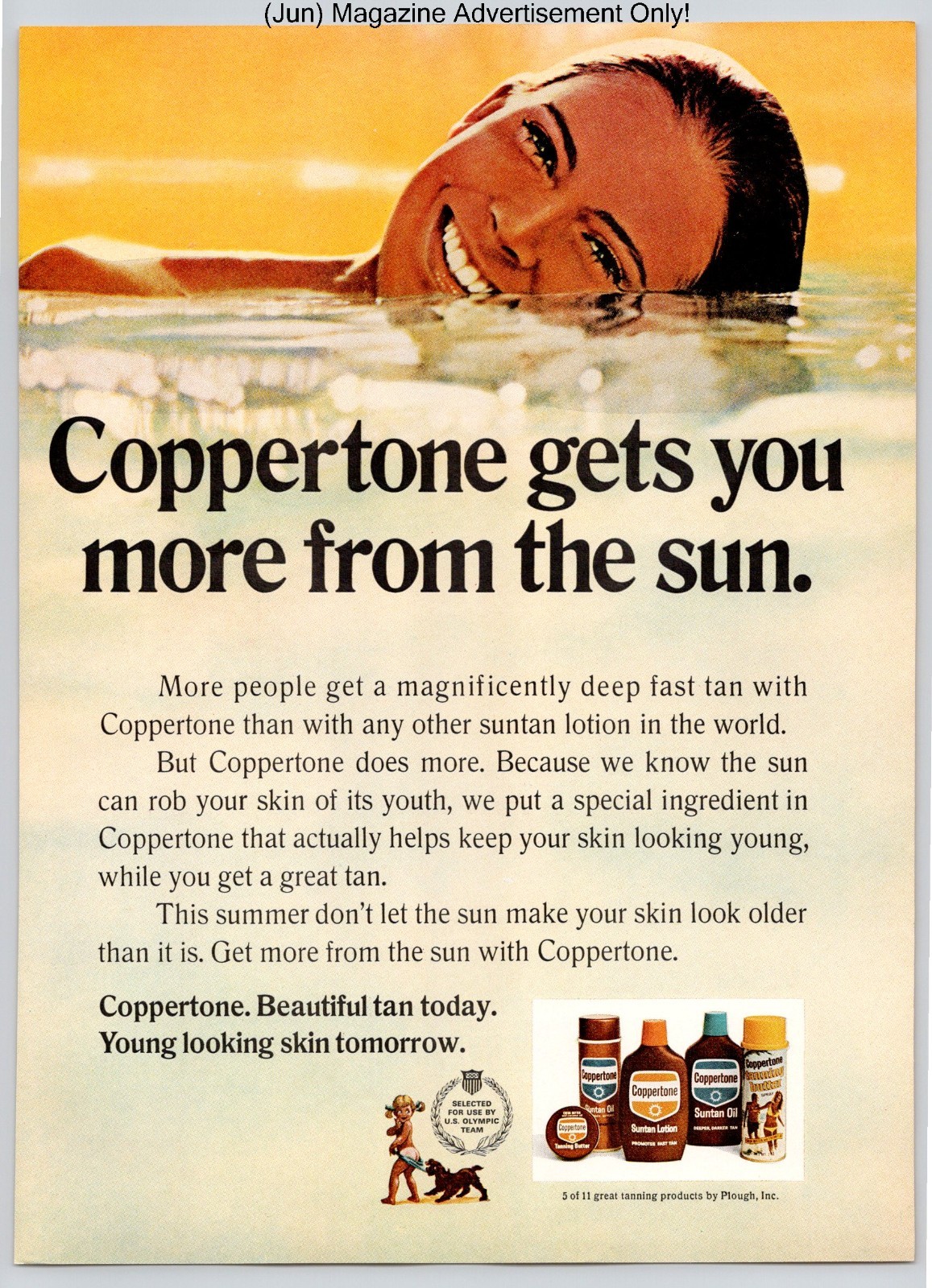 Coppertone Suntan Lotion Smiling Swimmer Summer Glow Vintage 1971 Advertisement
