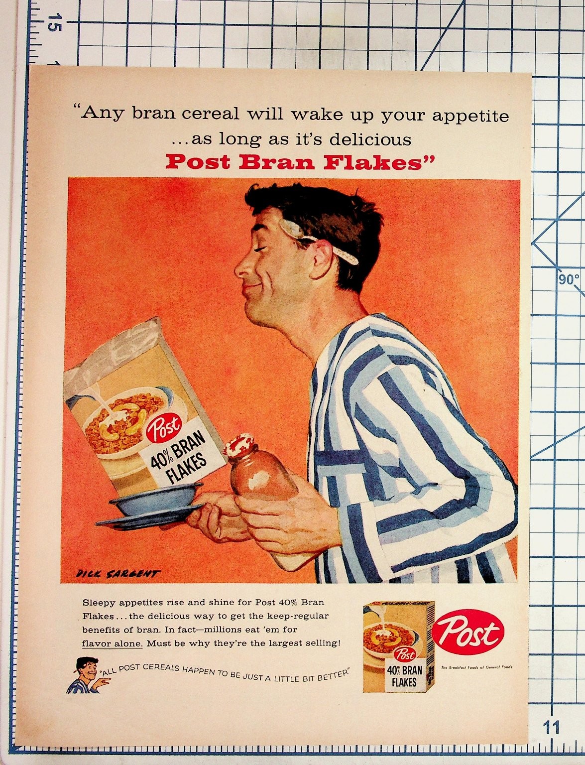 Vintage 1950s Post 40% Bran Flakes Cereal Ad Dick Sargent Art Original Ephemera Vintage 1950s Post 40% Bran Flakes Cereal Ad Dick Sargent Art Original Ephemera