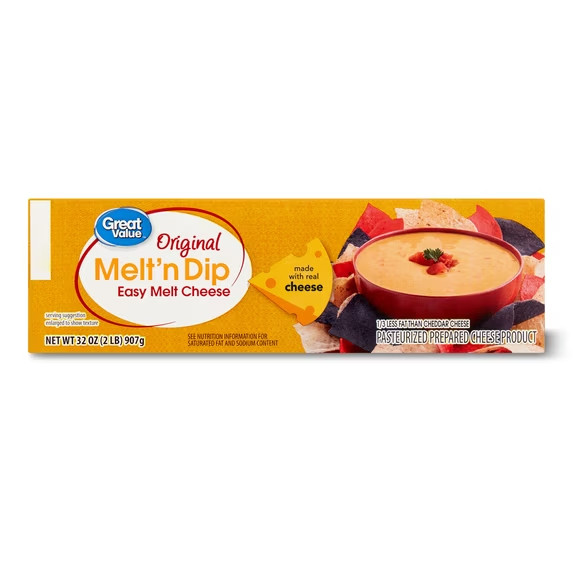 Great Value Melt 'n Dip Easy Melting Cheese, 32 oz Block Great Value Melt 'n Dip Easy Melting Cheese, 32 oz Block