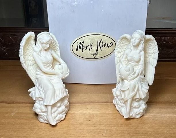 Mark Klaus Seated Angel Figurine with Box and Light