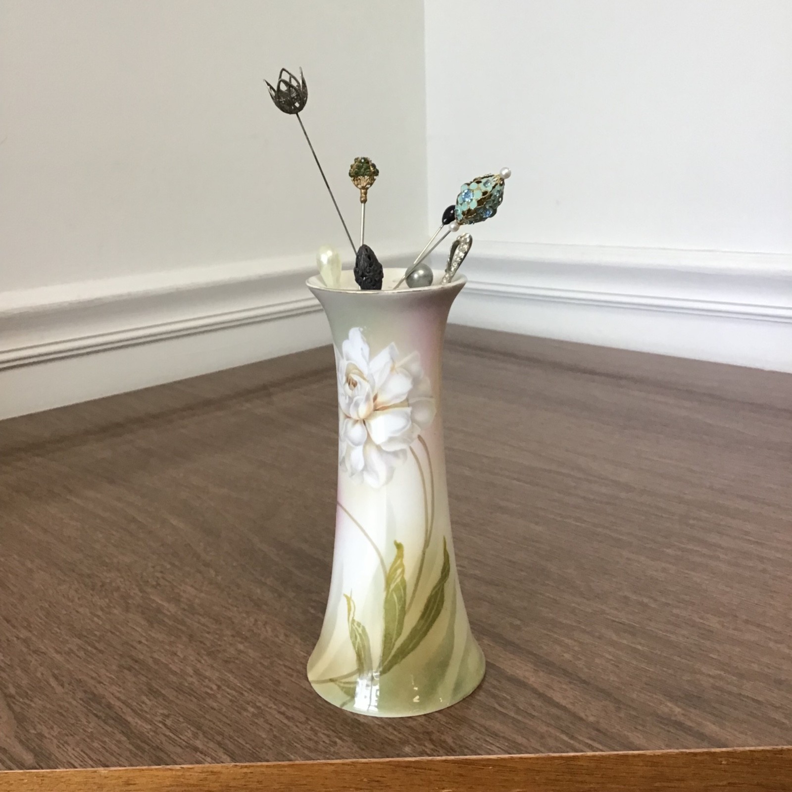 Antique R S Germany Hand Painted Vtg Victorian FLORAL Porcelain Hat Pin Holder