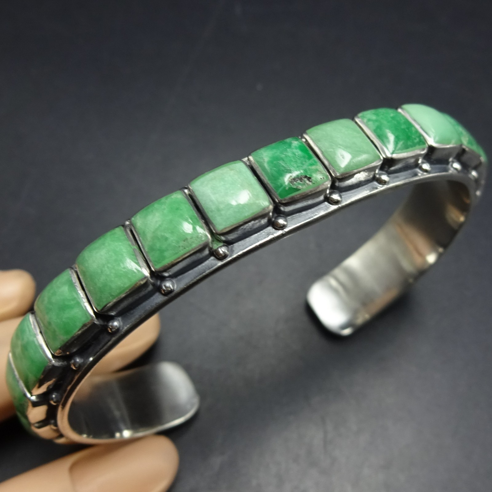 FEDERICO JIMENEZ Sterling Silver GREEN TURQUOISE Cuff BRACELET Gorgeous Cabs M/L FEDERICO JIMENEZ Sterling Silver GREEN TURQUOISE Cuff BRACELET Gorgeous Cabs M/L