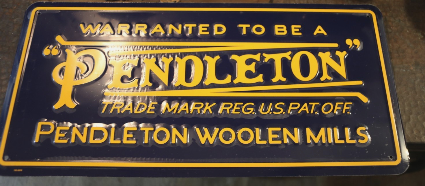 NEW Pendleton Woolen Mills Metal Store Display Sign 11.5x24\ NEW Pendleton Woolen Mills Metal Store Display Sign 11.5x24\