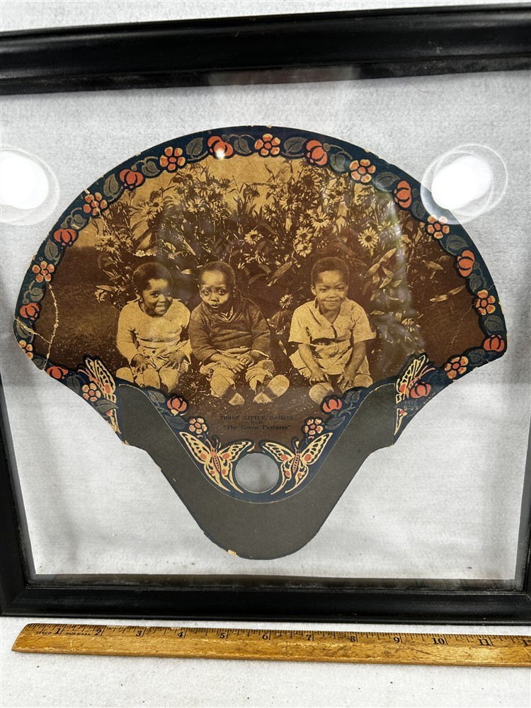 antique advertising framed fan Little Daiseys Green Pastures Mansfield 1930 