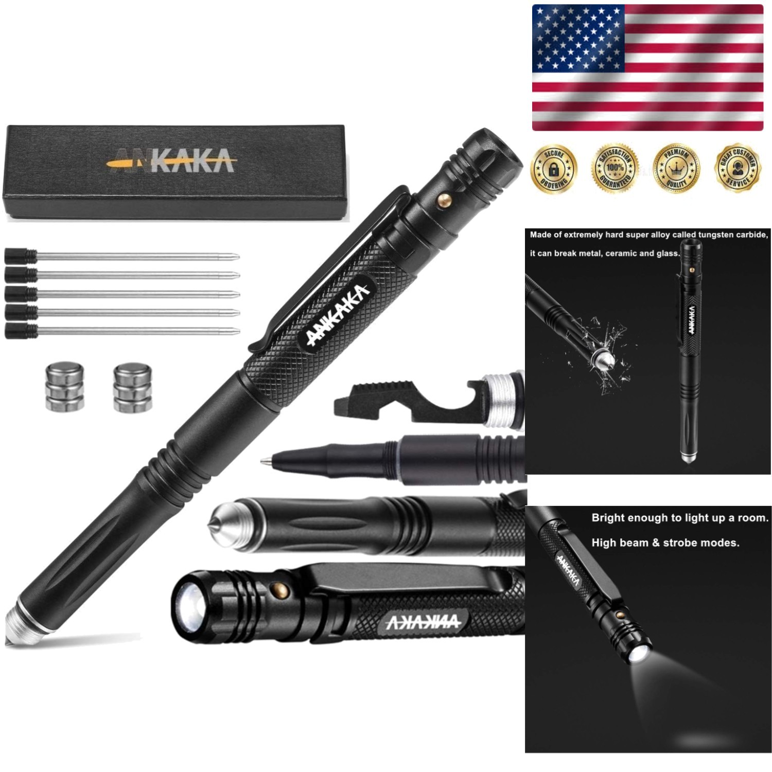Lightweight 6-in-1 Tactical Pen: Durable Self Defense Tool with Flashlight