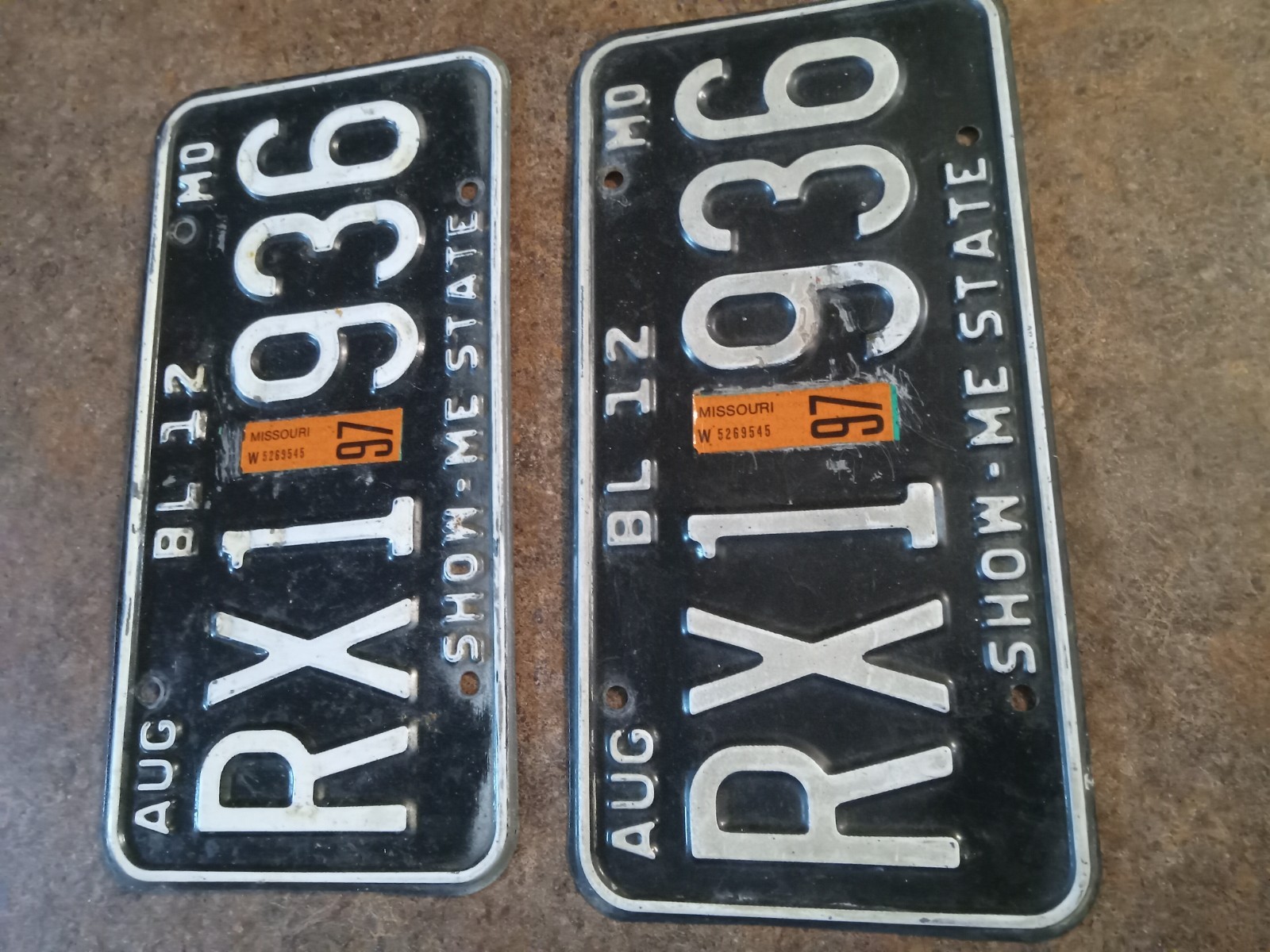 Vintage 1997 Missouri Truck License Plate PAIR Matched Set RX1 936 BL 12 Black Vintage 1997 Missouri Truck License Plate PAIR Matched Set RX1 936 BL 12 Black