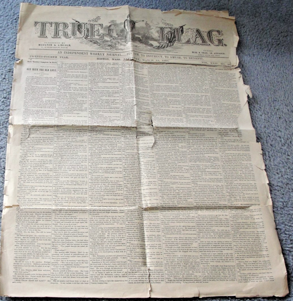 1875, March 13 –TRUE FLAG-Publ.by Moulton & Lincoln, Boston, JOURNAL. RARE.