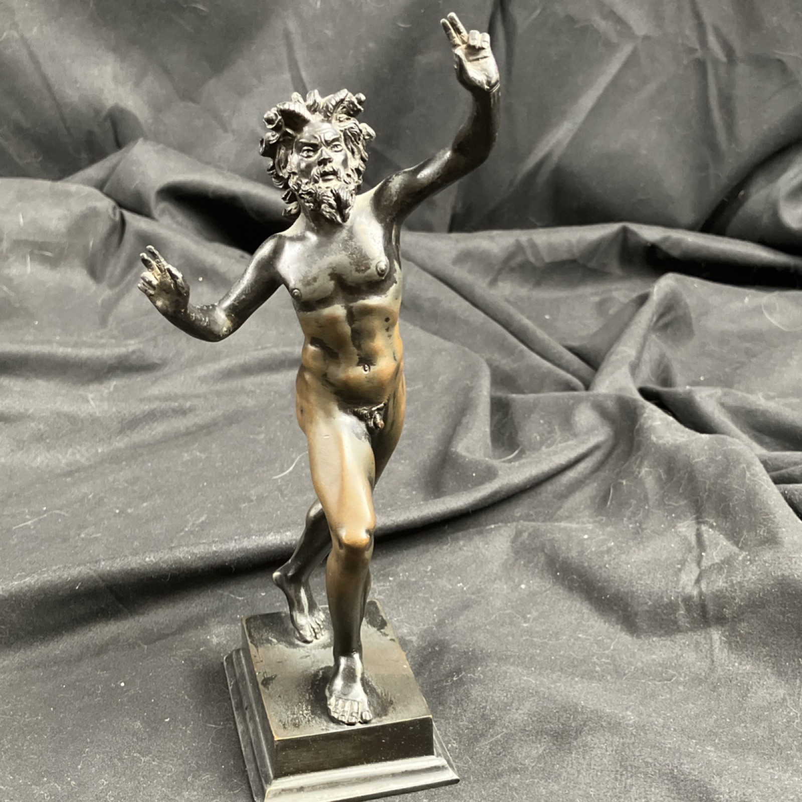 Vintage Bronze dancing, replica faun of Pompeii Figurine Statue on Base, 9 in  Vintage Bronze dancing, replica faun of Pompeii Figurine Statue on Base, 9 in 