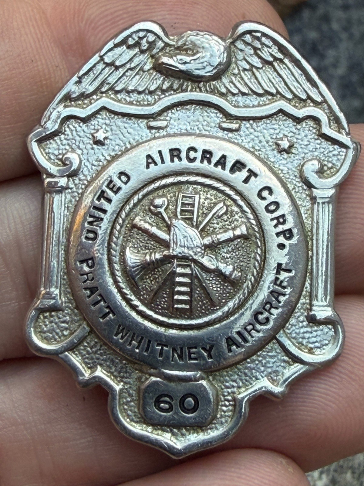 Vintage 1930s Pratt & Whitney Aircraft Firefighter Badge Obsolete #60 Vintage 1930s Pratt & Whitney Aircraft Firefighter Badge Obsolete #60