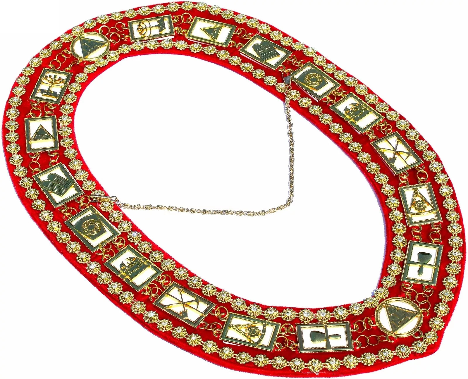Masonic Regalia ROYAL ARCH RHINESTONE / WHITE / RED BACKING Collar DMR-300GRWRS
