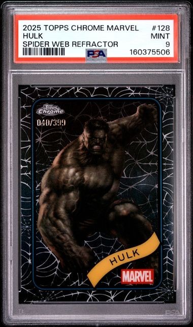 2025 Topps Chrome Marvel #128 Hulk : Spider Web Refractor : 040/399 : PSA 9