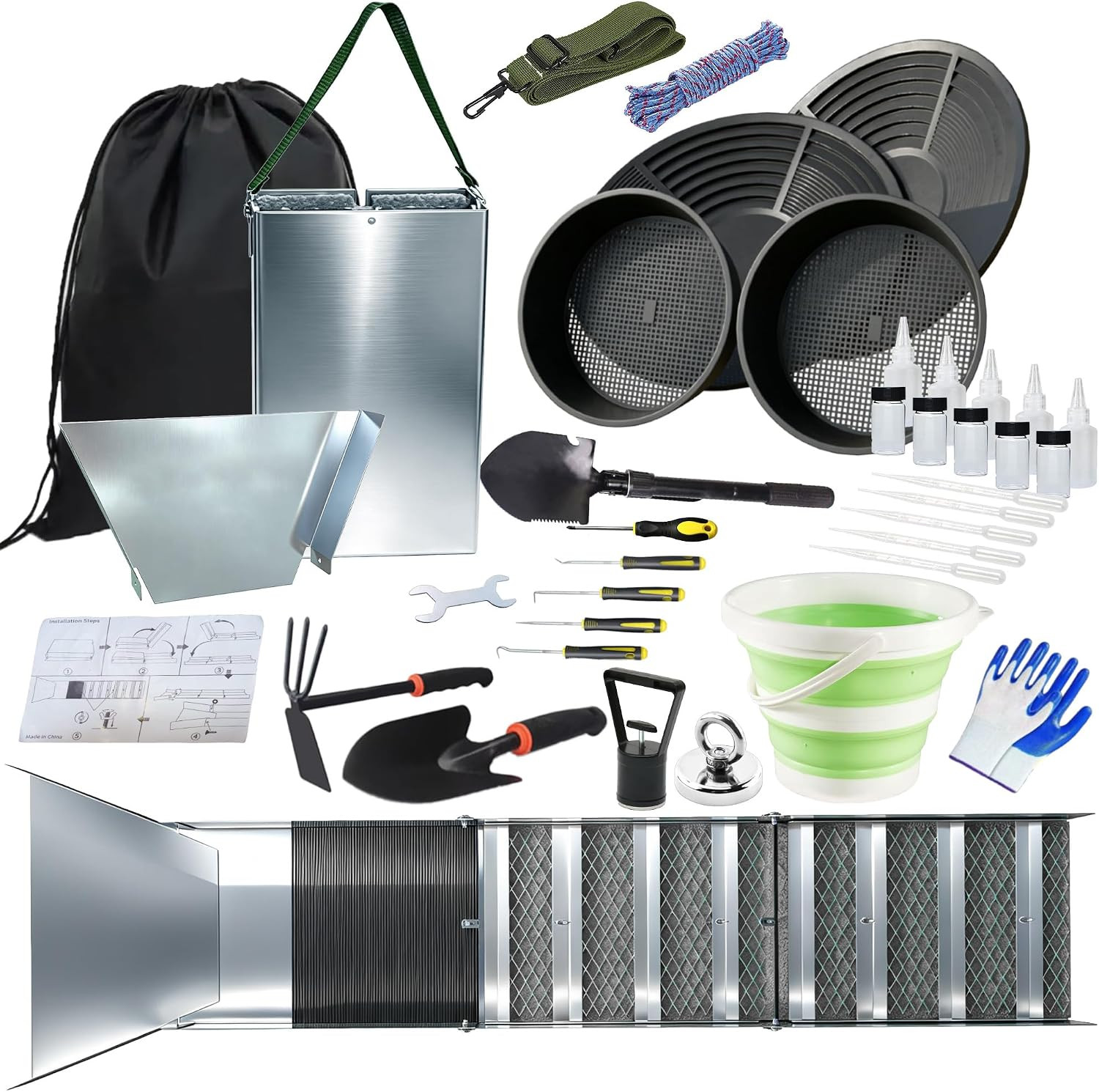 37Pcs Complete Gold Panning Kit for Adults Beginners Enthusiasts 37Pcs Complete Gold Panning Kit for Adults Beginners Enthusiasts