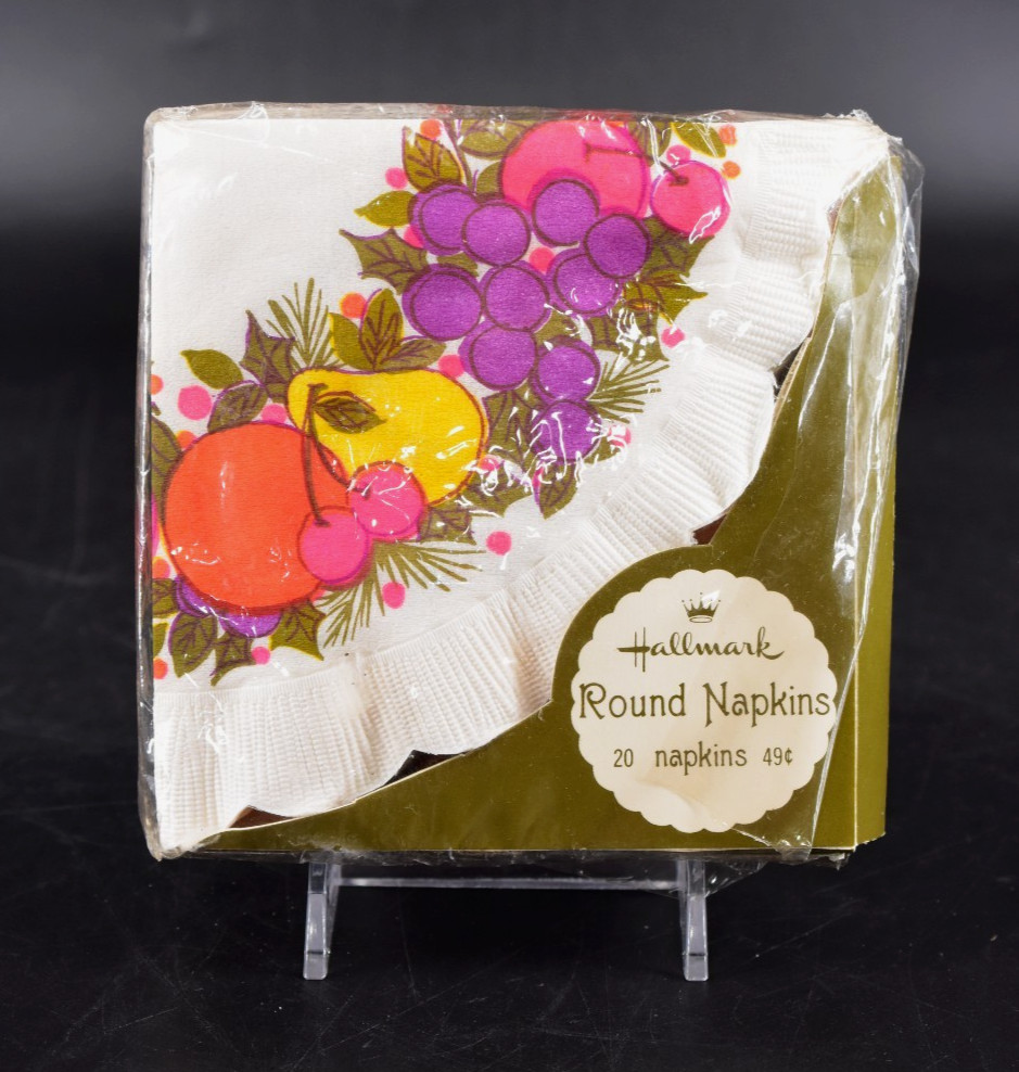 Vintage 1970s Hallmark 20 Round Napkins Fruit New Open Pkg NOS