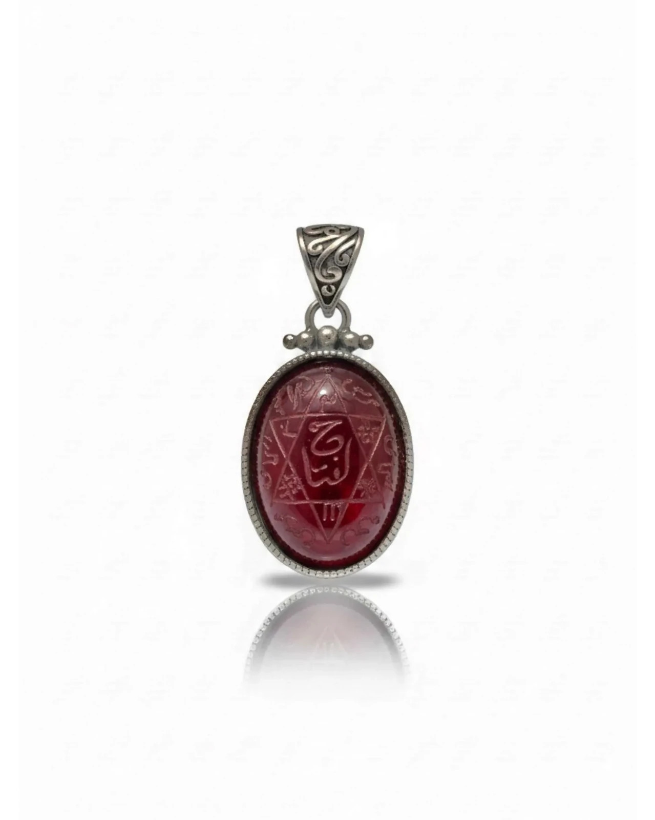 925 Sterling Silver Bloodstone Seal of Solomon Pendant Engraved Gemstone Amulet
