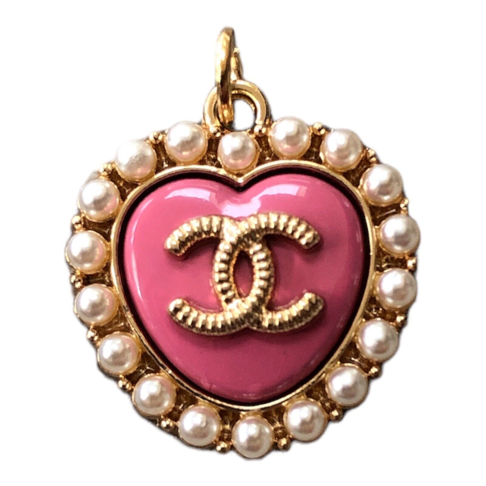 Chanel Heart Pendant Metal Pink Gold Pearl Zipper Pull 22MM