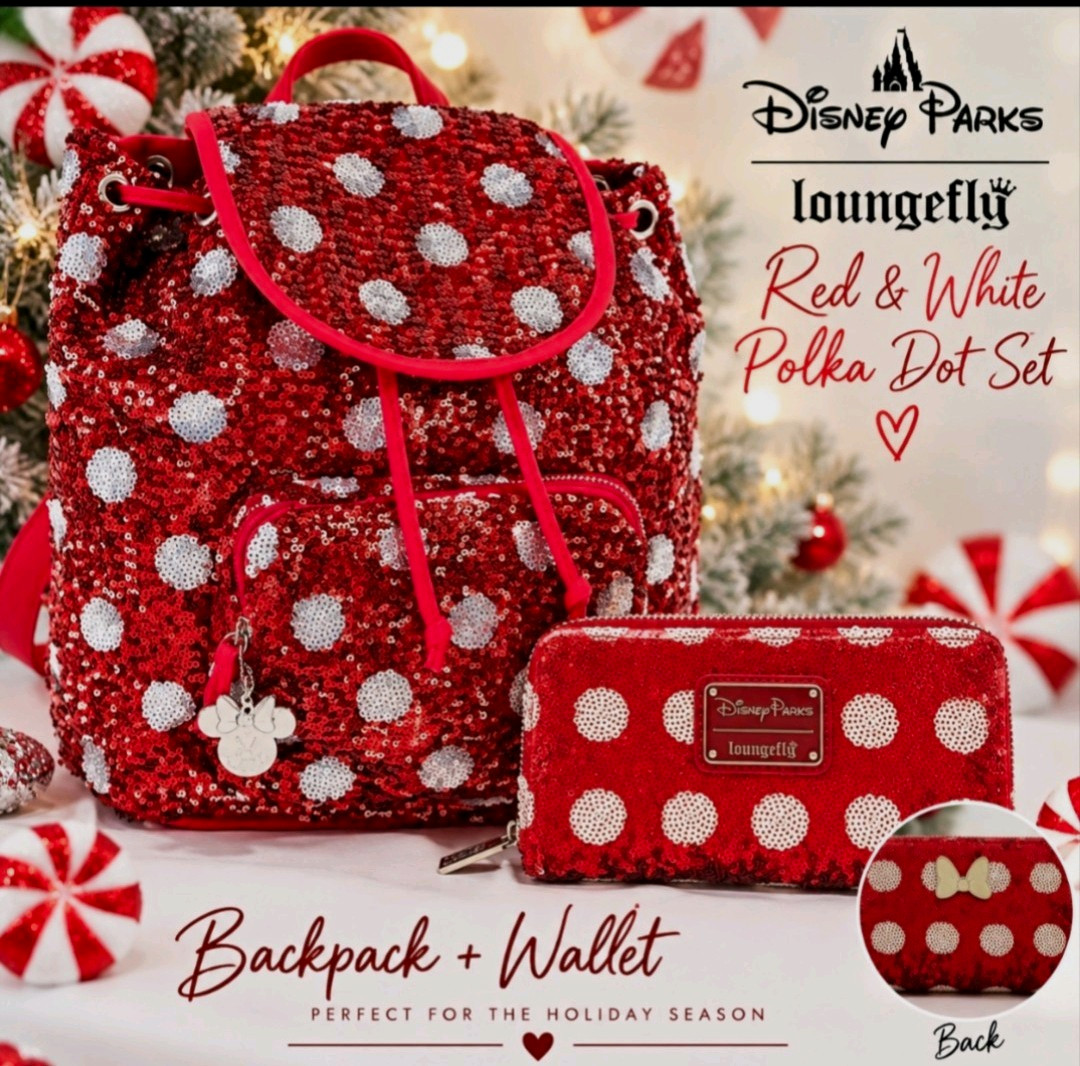 Loungefly Disney Parks Minnie Mouse Sequin Polka Dot Mini Backpack Wallet Set Loungefly Disney Parks Minnie Mouse Sequin Polka Dot Mini Backpack Wallet Set