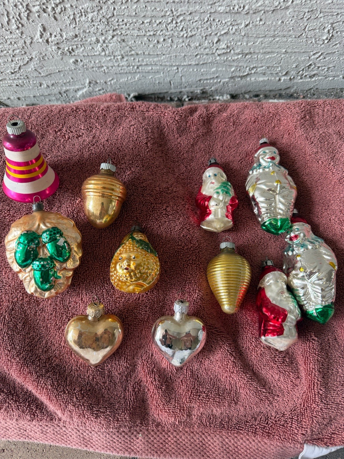 Vintage Shiny Brite Poland Germany Glass Figural Santa Christmas Ornaments Lot