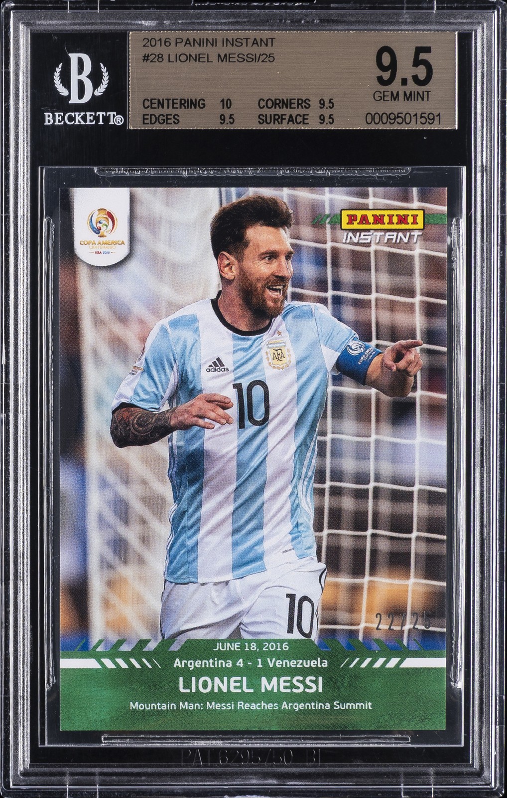 2016 PANINI INSTANT #28 LIONEL MESSI /25 BGS 9.5