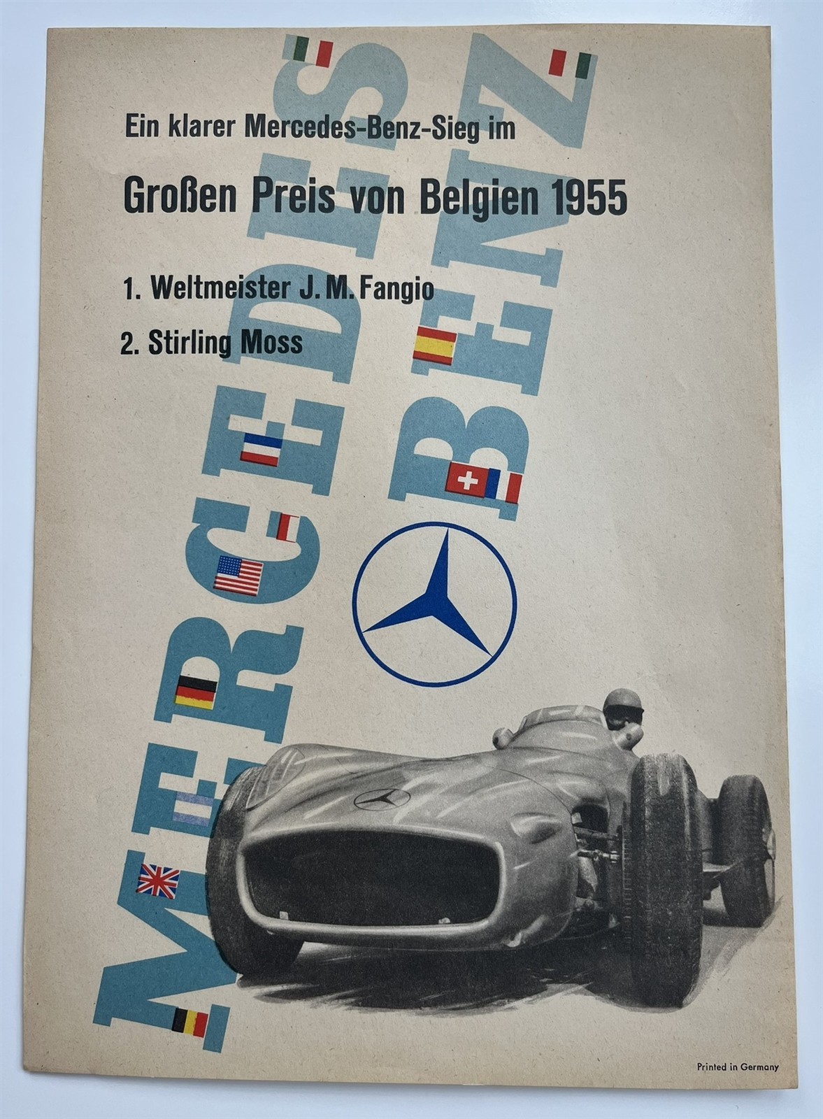 Poster Mercedes 1955 original victory poster Grand Prix Belgium Fangio Liska