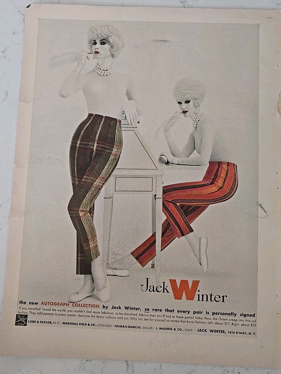 1960 Women\'s Jack Winter Autograph Collection Pants Vintage Fashion Ad AS IS 1960 Women\'s Jack Winter Autograph Collection Pants Vintage Fashion Ad AS IS