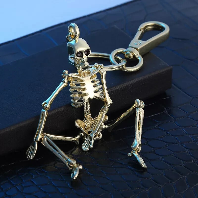 2pcs Halloween Zinc Articulated Skeleton Keychain Keyring Bag Charm Accessory